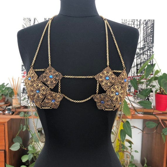 Gold Metal Bra brass Chain Bra Vintage Bra Filigree Body Jewelry Belly  Dancer Jeweled -  Canada