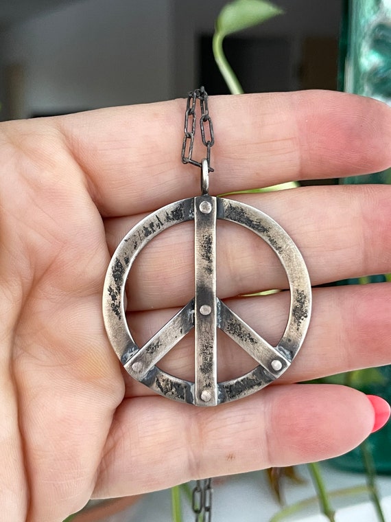 Sterling Silver Peace Sign Handmade Hallmarked Di… - image 10