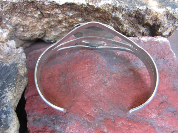 Sterling Silver Heart Bracelet / Stone Cuff Brace… - image 7