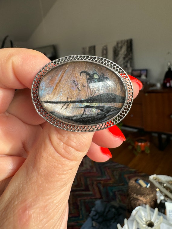 Sterling Silver Pin Brooch - Butterfly Beach Scene 19… - Gem