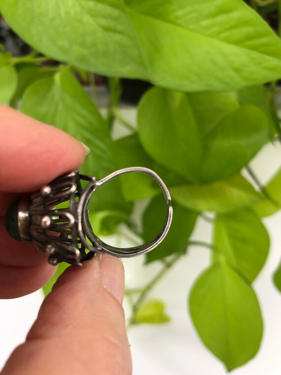 Adjustable Sterling Silver Malachite Dome Ring – … - image 3