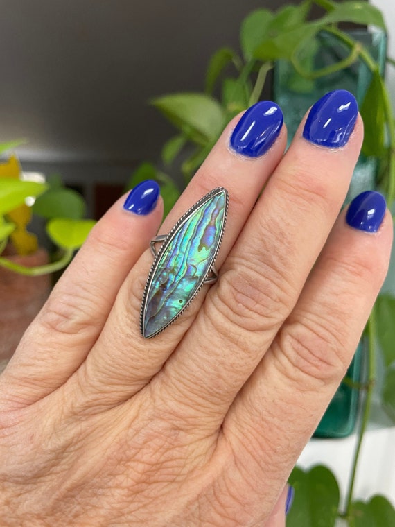 Sterling Ring Abalone  1970s Vintage  Boho Jewelry