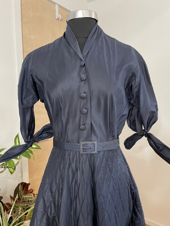 1950s Varden Navy Blue Dress - Fit & Flare - Quil… - image 1