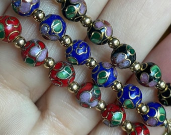 14K Gold Cloisonne Beaded Bracelet Set of 3