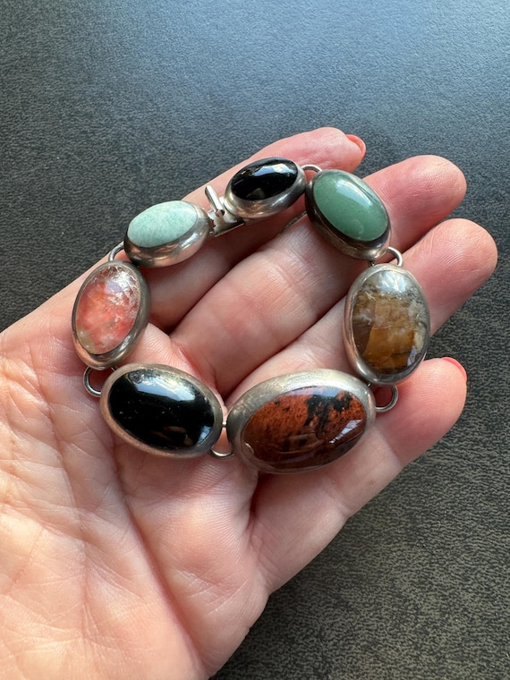 Sterling Silver Taxco Bracelet Multi Stone Mexican Vintage