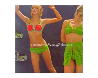 Vintage Crochet Pattern Not for Swimming Bikini PDF 402 from WonkyZebra