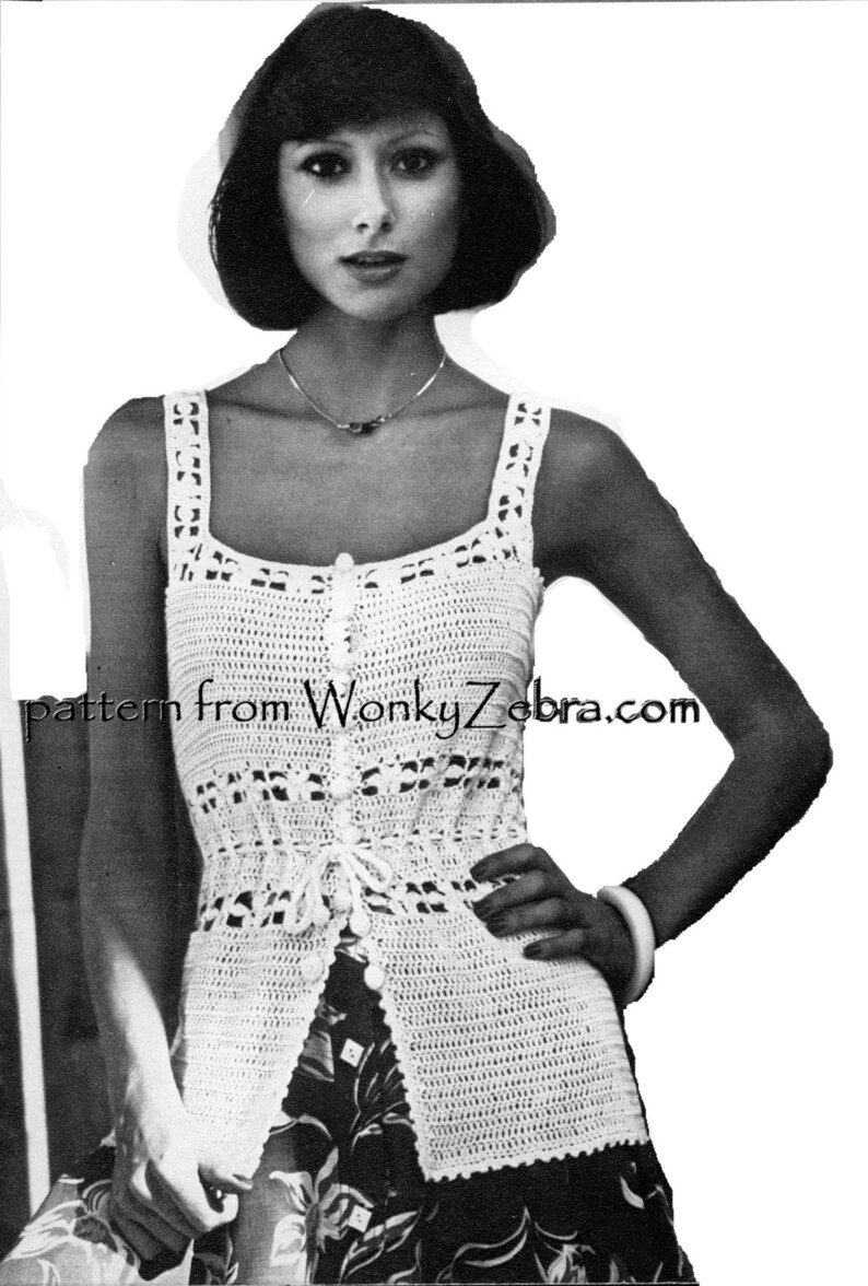 Vintage Crochet camisole tank top summer blouse crochet top Pattern PDF 838 granny square from WonkyZebra image 2