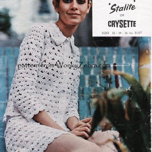 Vintage sixties Twiggy Crochet Suit Szydełkowa spódnica i kurtka Szydełkowy wzór PDF 832 z WonkyZebra