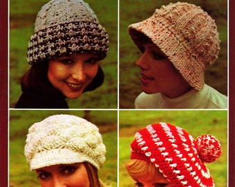 Four Hats Knit Crochet Pattern vintage PDF 285 de WonkyZebra