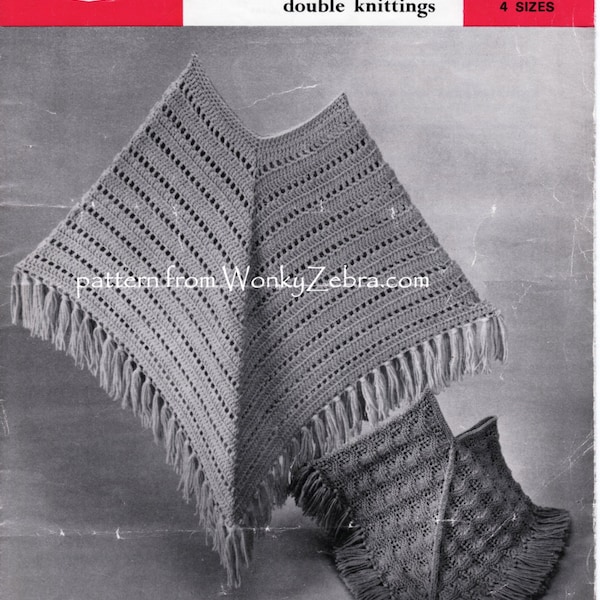 Crochet Poncho pattern Vintage poncho shawl Pattern Patterns to crochet and to knit PDF 802 from WonkyZebra
