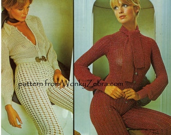 Vintage Crochet Gaucho Trouser Pants Suit Pattern PDF 616 from WonkyZebra