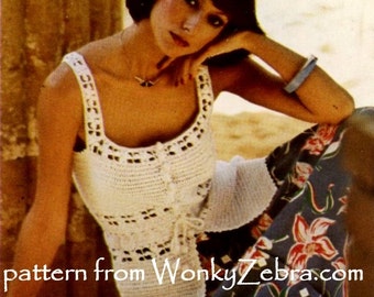 Vintage Crochet camisole tank top summer blouse crochet top Pattern PDF 838 granny square from WonkyZebra
