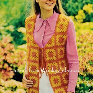 Vintage Crochet Grandma Square Waistcoat Pattern PDF 771 de WonkyZebra imagen 1