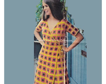 Granny Square Jacket Dress and Cap Boho Crochet 70s Vintage Crochet Pattern PDF Z1223 from WonkyZebra