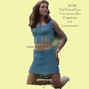 Vintage Crochet Top Skirt and Trousers Patterns PDF 684 from WonkyZebra