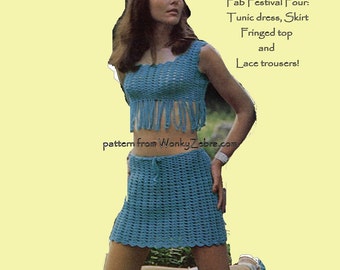 Vintage Crochet Top Skirt and Trousers Patterns PDF 684 from WonkyZebra