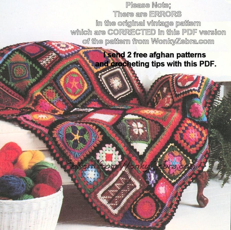 Crochet Blanket Pattern 195 PDF Afghan Granny Blanket plus BONUS Tutorial from WonkyZebra image 4