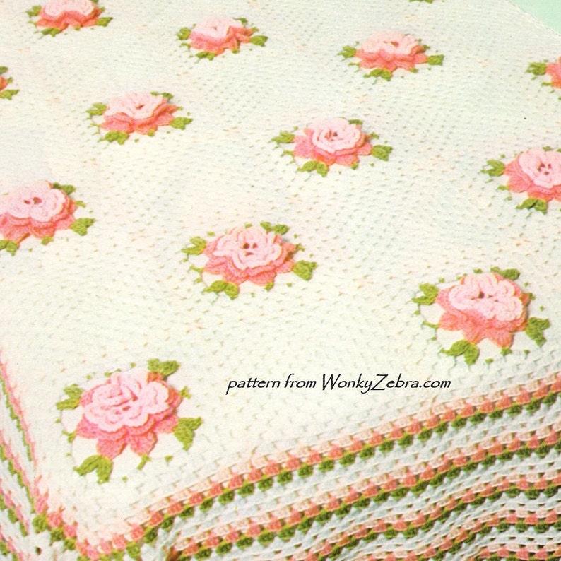 Virkat överkast i vintage-stil med rosenmönster i PDF-format och bonusblomma-handledning 299 från WonkyZebra bild 4