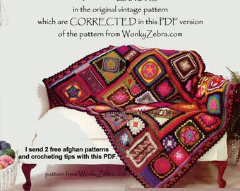 Crochet Blanket Pattern 195 PDF Afghan Grandma Blanket plus BONUS Tutoriel de WonkyZebra