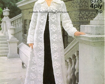 Vintage Crochet Pattern PDF 429 White Rose Coat from WonkyZebra