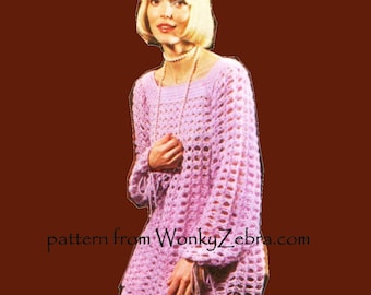 Vintage Crochet Pattern 056 BoHo Tunic PDF from WonkyZebra