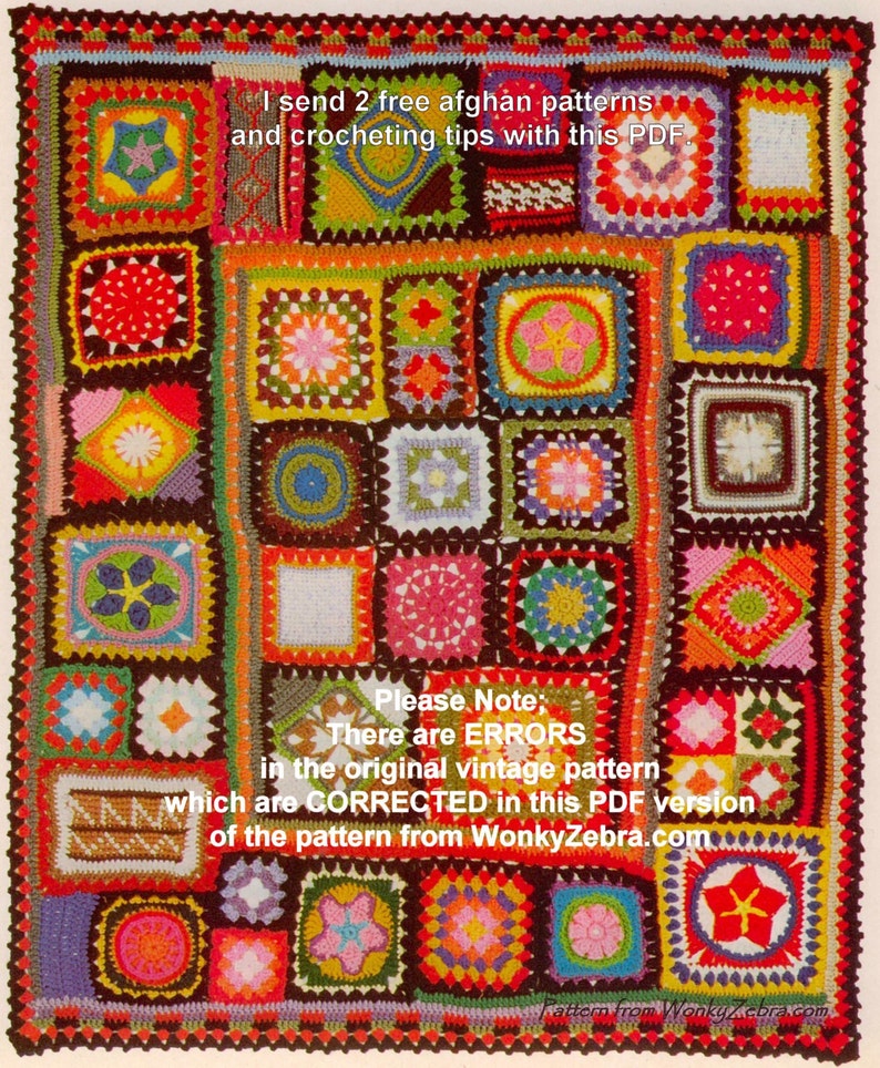 Crochet Blanket Pattern 195 PDF Afghan Granny Blanket plus BONUS Tutorial from WonkyZebra image 2