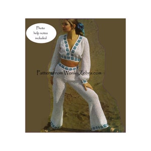 Crochet Granny Square Pants Suit 279  trousers and top Vintage PDF EMAILED from WonkyZebra