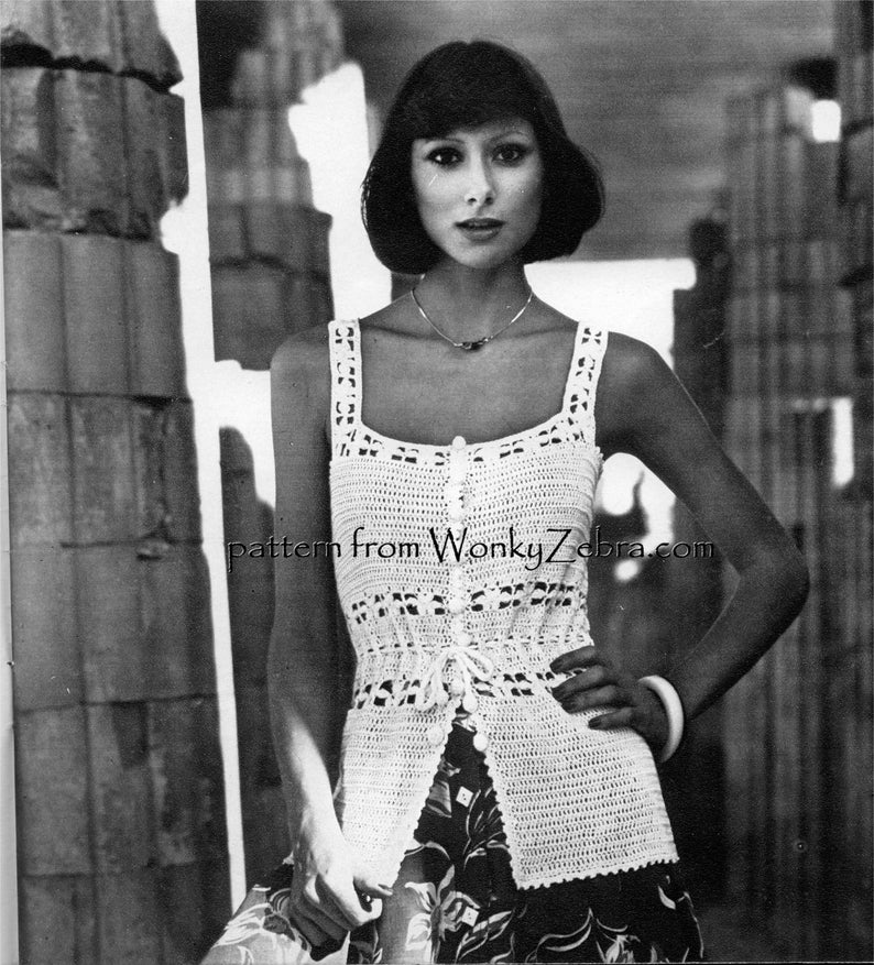 Vintage Crochet camisole tank top summer blouse crochet top Pattern PDF 838 granny square from WonkyZebra image 4