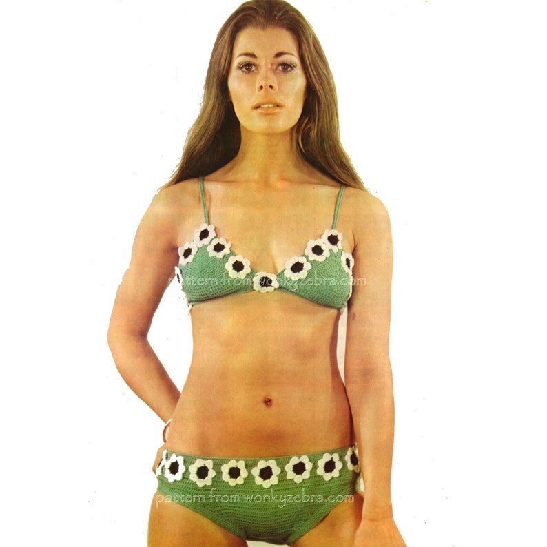 Vintage Crochet Daisy Bikini Pattern PDF 417 from WonkyZebra image 5