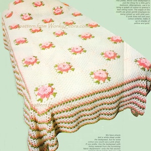 Virkat överkast i vintage-stil med rosenmönster i PDF-format och bonusblomma-handledning 299 från WonkyZebra bild 1