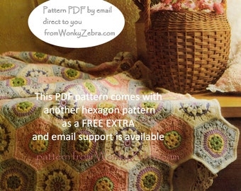 Vintage afghan blanket Crochet Pattern 224 emailed PDF  from WonkyZebra