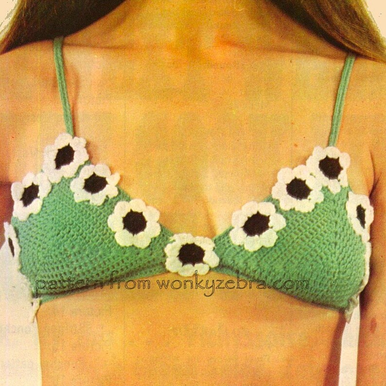 Vintage Crochet Daisy Bikini Pattern PDF 417 from WonkyZebra image 3