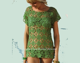 Crochet Pattern for a motif lace shell top PDF 661 from WonkyZebra