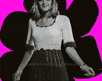 Vintage Crochet Two Tone Dress Pattern PDF 408 from WonkyZebra