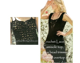 Crochet Camisole Top maxi robe Motif PDF 146 Black Evening 2 Pièce de WonkyZebra