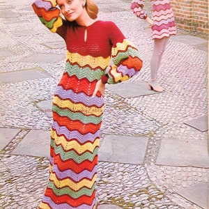 Patrón de vestido de crochet vintage PDF 095 BoHo ZigZag Maxi y mini vestido de WonkyZebra