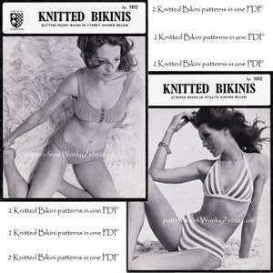 Två stickade BIKINI Vintage stickade bikinimönster PDF 777 från WonkyZebra