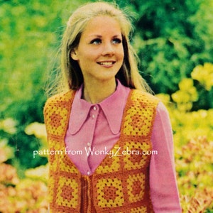 Vintage Crochet Granny Square Waistcoat Pattern PDF 771 from WonkyZebra image 2