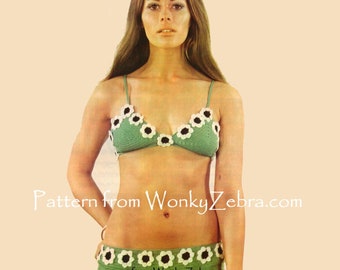 Vintage Crochet Daisy Bikini Pattern PDF 417 from WonkyZebra