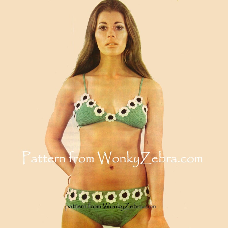 Vintage Crochet Daisy Bikini Pattern PDF 417 from WonkyZebra image 1