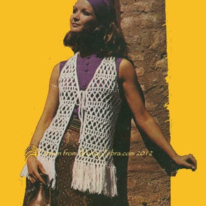 Vintage Pattern 378 Fringed Hippy Crochet Vest PDF emailed from WonkyZebra