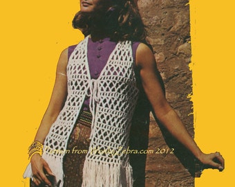 Vintage Pattern 378 Fringed Hippy Crochet Vest PDF emailed from WonkyZebra