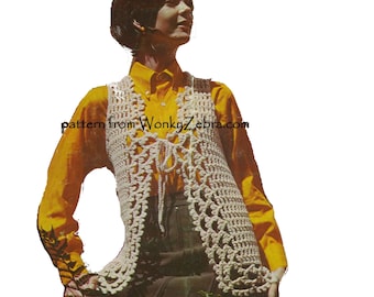 Vintage Crochet Pattern PDF 080 Hippie Waistcoat vest jerkin from WonkyZebra