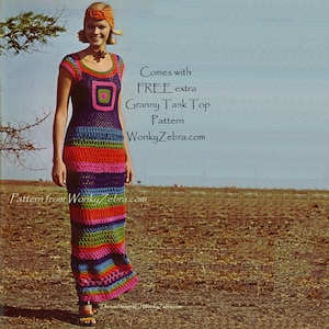 Vintage Crochet Pattern PDF 134 Granny Square Maxi Dress from WonkyZebra
