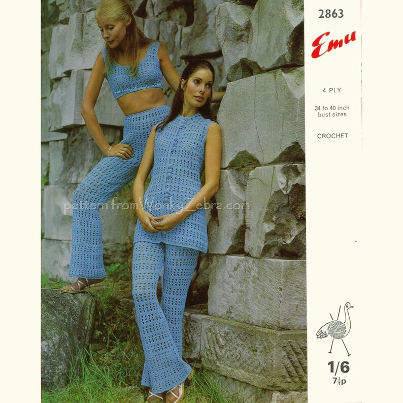 Crochet Trouser Suit Vintage Pattern PDF 393 from WonkyZebra image 3