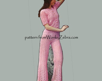 Crochet patrones de pantalones Vintage PDF 176 traje pantalón de WonkyZebra