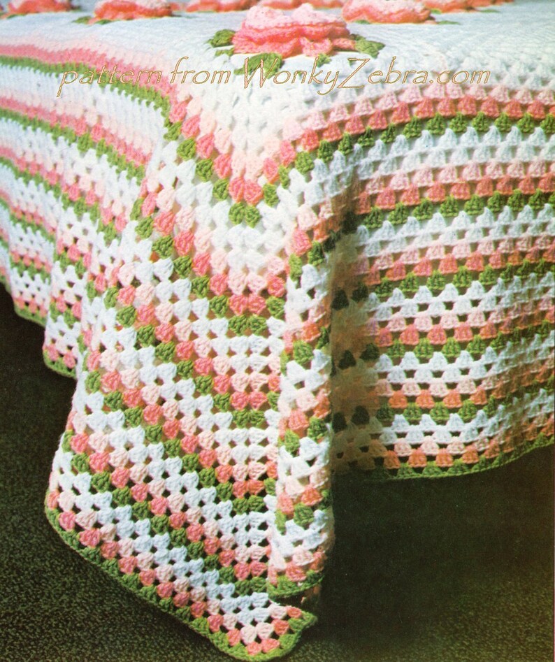 Virkat överkast i vintage-stil med rosenmönster i PDF-format och bonusblomma-handledning 299 från WonkyZebra bild 3