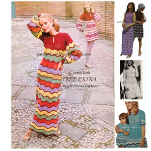 Crochet Dress Pattern Vintage PDF 095 BoHo ZigZag Maxi and mini Dress from WonkyZebra