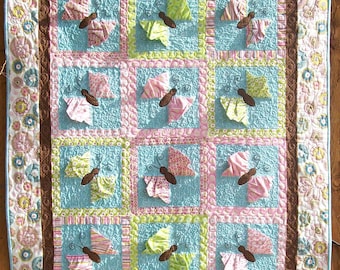 Butterfly Kisses Baby Girl Quilt Pattern with Dimensional Wings