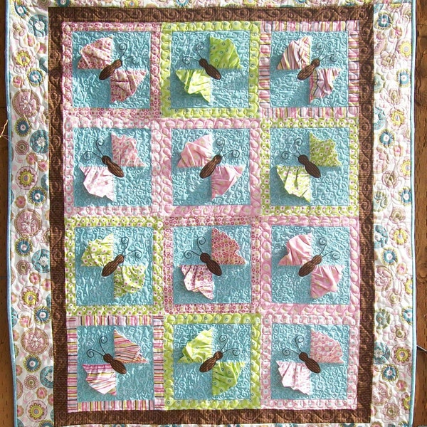 Butterfly Kisses Baby Girl Quilt Pattern with Dimensional Wings